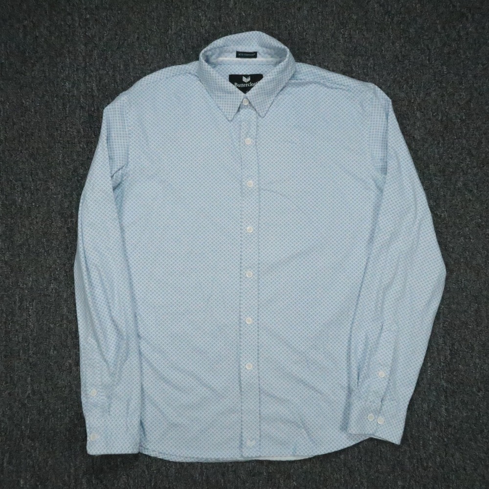 Buttercloth Shirt Mens Large Blue White Geo Long Sleeve Icy Cotton Slim Fit